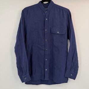 Ecolution Mens 100% Hemp Band Collar Long Sleeve Shirt Navy Blue Small Eco Earth